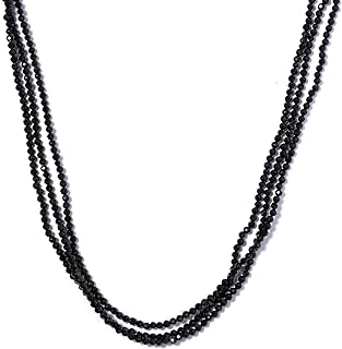 Lobster Claw Clasp + 18" Multi-Strand Black Spinel Bead Necklace + Bead Chain + Perfect for Women + Layered Design - Shop LC Black Beaded Women's Necklace in Rhodium Plated Silver
