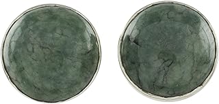 NOVICA Artisan Handmade Jade Stud Earrings Round .925 Sterling Silver Green Button Guatemala 'Harmonious Peace'