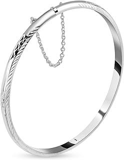 Shop LC Graceful 925 Sterling Silver Diamond Cut Bangle Bracelet with Luxurious Box Chain, 7.5" Length - Perfect for Women's Birthdays and Special Occasions