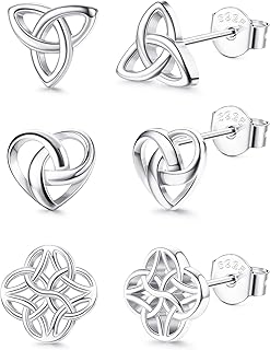 ORAZIO Boucles d'oreilles en Argent Sterling 925 hypoallergéniques, motif Cœur Trinity avec Nœud Celtique, pendantes, très polies, parfaites pour femmes et filles