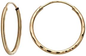 14k Yellow Gold Diamond Cut Hoop Earrings by MAZZERI, Hinged Hoop Back Finding, Hypoallergenic, Ideal for Sensitive Pierced Ears, Classic Round Design