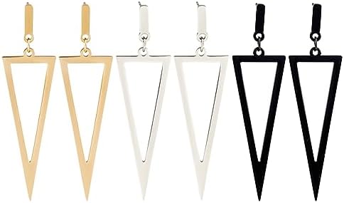 Geometric Triangle Drop Dangle Earrings 3 Pairs Stainless Steel Triangle Linear Stud Earrings Black White Gold Geometric Triangle Earrings Metal Geometric Statement Earrings for Women Girls