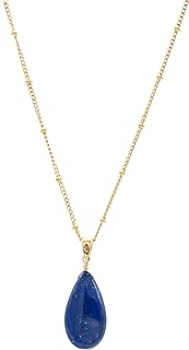 14k Gold-Filled Satellite Chain Necklace with a Smooth Lapis Lazuli Pendant, 18" for Men, Women, and Teens. Perfect for Special Occasions or Every Day Wear