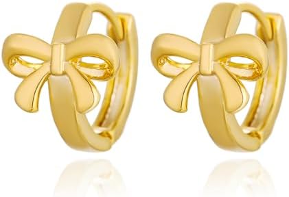 Stylish Gold Bow Hoop Earrings for Women with Secure Push-Back Closure - Elegant Brass Bowknot Design Jewelry Gift