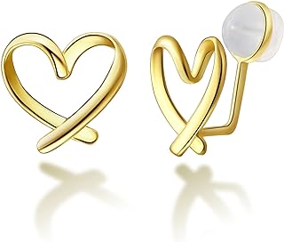 925 Sterling Silver Clip on Earrings No Piercing Ear Cuffs Heart Clip Earrings for Women Girls Valentines Day Gifts