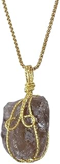 Box Chain Smoky Quartz Necklace for Women, EDEN'S CALL Irregular Rough Crystal Pendant in Golden Wire Wrap Design