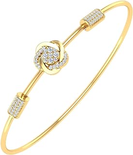 FINEROCK 1/5 Carat Diamond Floral Bangle Bracelet in 14K Gold and Steel