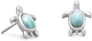 Larimar Turtle Stud Earrings Measure 12mm 6mm Larimar Center Stone Made .925 Sterling Silver Jewelry for Women