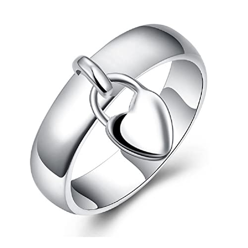LRGKMCWTOB Sterling Silver Dangle Heart Open Statement Rings Dangle Heart Charms Sterling Silver Band Ring Tassel Band Dangling Charm Engagement Promise Ring Adorable Heart Love Ring