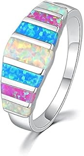 CiNily Women's Opal Rings,Create White Blue Pink Fire Opal Silver Plated Gemstone Ring Size 5-13