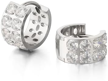 Limerencia G23 Pure Titanium Hypoallergenic Chunky Wide Hoop Earrings，Thick Lightweight Huggies Pave 5A grade CZ Sparkly for Sensitive Ears