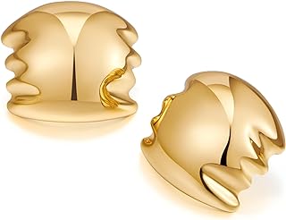 Women's Golden Geometric Tooth-Shaped Stud Earrings with Latch Back - Classy Statement Brass Metal Jewelry