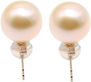 JYX Pearl 18K Gold Earrings AAA+ Quality Genuine Elegance 9.5mm Light-golden South Sea Cultured Pearl Studs Earrings for Women