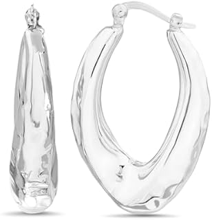 Sterling Silver 25mm - 34mm Textured Hammered Tribal Hoop Earrings for Women