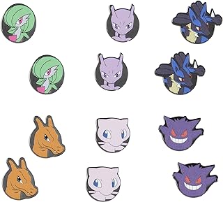 Quirky Pokemon Enamel Stud Earrings with Push Back for Pokemon Fans, 6-pair Set