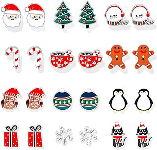 9-21 Pairs Christmas Stud Earrings Set Christmas Earrings for Women Christmas Tree Snowflake Candy Snowman Penguin Stud Earrings for Teen Girls Christmas Gifts