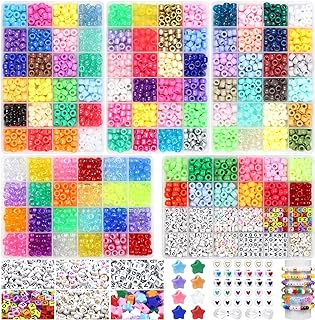 BIBOKLTIY Acrylic Pony Bead Bracelet Kit in 108 Colors with Letter Beads & Elastic Strings for Adult Jewelry Making and DIY Art Crafts