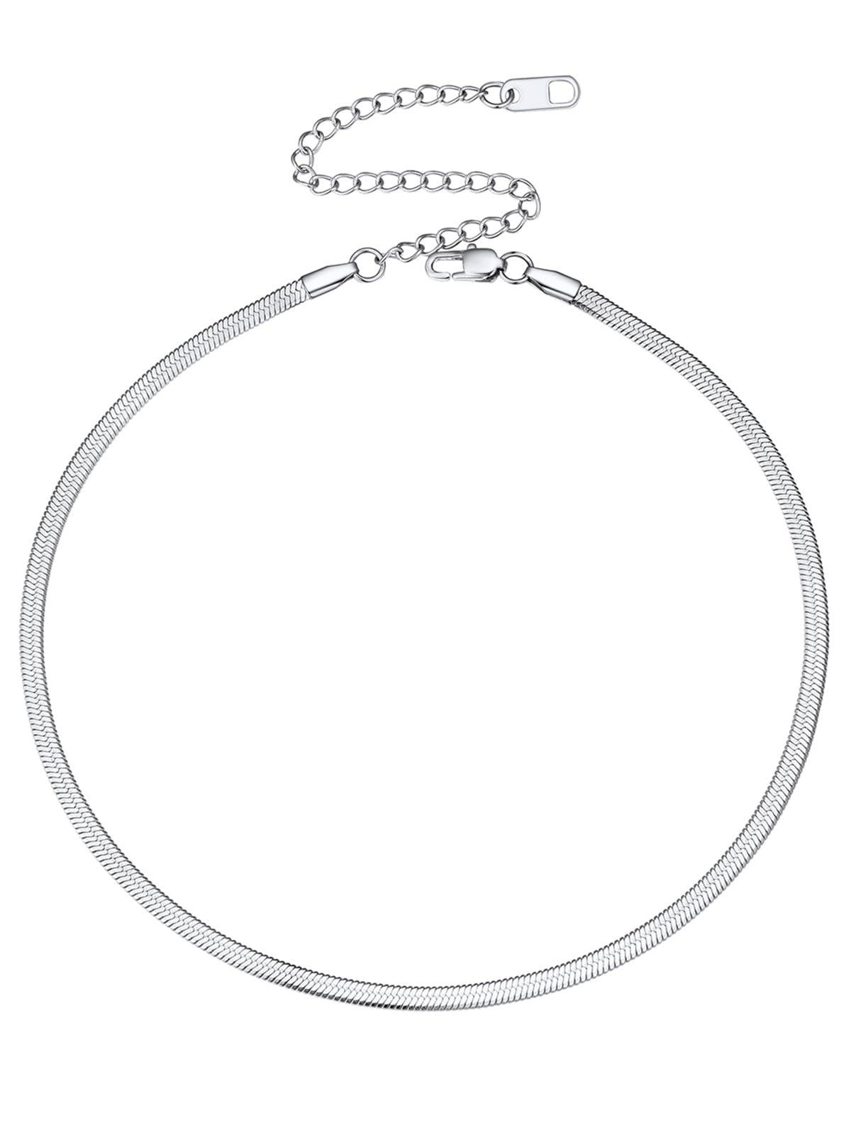 FOCALOOK 14K Gold Plated Necklaces for Women, Fashion Herringbone Choker Necklace Stainless Steel Flat Snake Chain 3/5MM(W) 12.5"/15"/18"+3.5"(L)