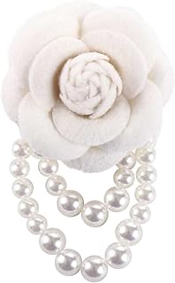 Handcrafted Korean-Style Camellia Flower Pin Brooch with Created Peridot Gem, Pearl Tassel Accent - Stainless Steel Clasp, Ideal for Women - Vintage Shawl/Collar Clip Design