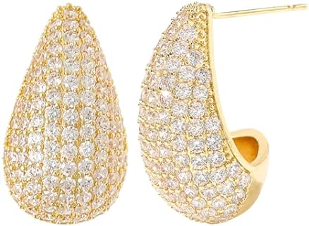 Chunky Gold Hoop Earrings Silver Teardrop Earrings for Women Water Drop Earrings Dupes Lightweight Dangling Earrings Rhinestone Crystal Dangle Earrings Cubic Zirconia Earrings Wedding Bridal Bridesmaids Fashion Valentine's Day Christmas Jewelry Gift for Women Girls Lover Mother