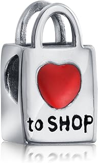Good Luck Fashion Flower Shopping Bag Heart Love Clutch Purse Pocketbook Dollar Sign Money Bag Charm Bead For Women Teen Oxidized .925 Sterling Silver Fits European Bracelet