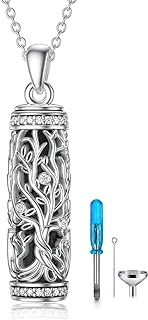 Lobster Clasp Tree of Life Urn Pendant Necklace in 925 Sterling Silver with Cable Chain for Women & Men, Keepsake Memorial Jewelry by TOUPOP
