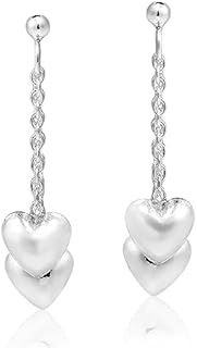 AeraVida Two Hearts as One Sterling Silver .925 Post Dangle Drop Earrings