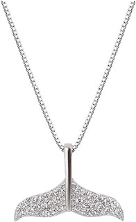 Crystal Mermaid Tail Sterling Silver Necklace for Women Girls Delicate CZ Fish Dolphin Whale Tail Pendant Choker Necklaces 18" Box Chain Fashion Jewelry Birthday Christmas Gifts for Best Friends Mom