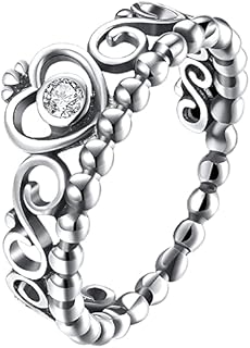 You&Me Women's Rose Gold Plated 925 Sterling Silver Crown Solitaire Ring, Cubic Zirconia Gem, Stackable Vintage Wedding Design - Size 10