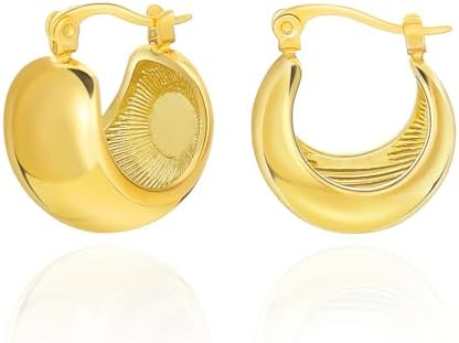 Gold Puffy Hoop Earrings for Women 18K Gold Plated Gradient Chunky Hoop Earrings Hypoallgenic Jewelry Gift for Girls