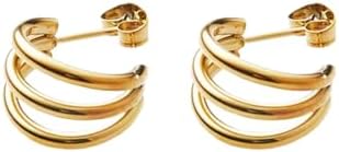 Generic Chunky Gold Hoop Earrings for Women,Gold Plated Thick Triple Hoop Earrings with Stainless Steel Hypoallergenic,Fashion Lightweight Earrings for Girls Gold Jewelry