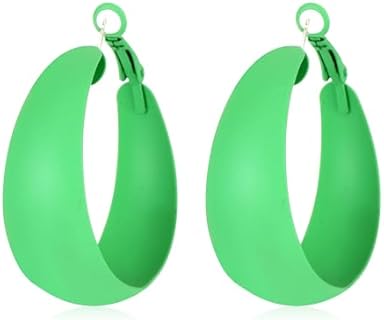 QISIJIA Neon Alloy Hoop Earrings, Retro Colorful Matte Design for Women and Girls, Hypoallergenic with Geometric Shapes