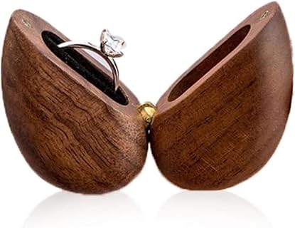 Kraeoke Boîte à Bagues en Bois de Noyer avec Fermeture Magnétique, Cœur Antique, pour Fiançailles ou Mariages, Taille Compacte, Parfait pour Hommes et Femmes