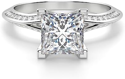 Nitya Jewels 2.50 CT Princess Cut Colorless Moissanite Engagement Ring Wedding/Bridal Rings, Diamond Ring, Anniversary Solitaire Halo Accented Promise Vintage Antique Gold Silver Rings Gift
