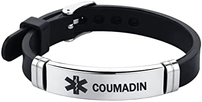 Blood Thinner Medical Alert ID Bracelet with Rope Chain, Base Gem - Adjustable, ELIOUS Black Wristband for Men & Women - Lifesaving Emergency & First Aid Design
