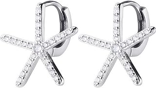 CZ Starfish Dangle Hoop Earrings for Women Teen Girls S925 Sterling Silver Huggie Small Crystal Diamond Star Starfish leverback Cutt Studs Clip on Cartilage Earrings Hypoallergenic Wedding Beach