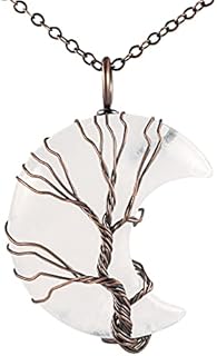 Women's Copper Crystal Moon Pendant Necklace with Cable Chain by BOUTIQUELOVIN - Wire Wrapped Healing Gemstone Jewelry