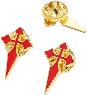50pcs of Gold Plated Red Catholic Saint James Crusader Crucifix Cross Brooches Lapel Pin