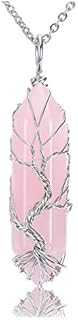 Jovivi Natural Rose Quartz Crystal Necklace Wire Wrapped Hexagonal Pointed Healing Stone Gemstone Chakra Pendant Necklace for Women Quartz Jewelry Mothers Day Gifts