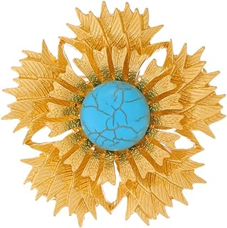 Kokoma Blue Turquoise Sunflower Brooch Pin for Women Girls Big Flower Lapel Pins Crosage Badge Shawl Clip Scraf Pin 14K Gold Plated