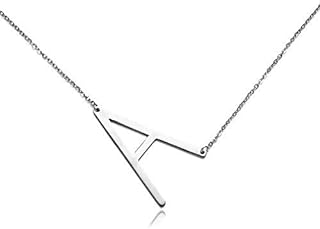 RINHOO Stainless Steel Large Silver Initial Alphabet 26 Big Letters Script Name Pendant Chain Necklace from A-Z