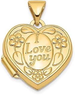Lobster Clasp 14k Yellow Gold 'I Love You' Heart Locket Necklace with Link Chain for Women by Diamond2Deal