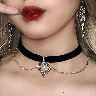 Vintage Black Velvet Choker Necklace Chain Dainty Gold Love Pearl Rhinestone Pendant Gothic Charm Necklace Jewelry for Women and Girls