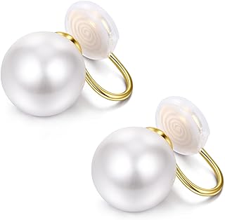AVYRING Pearl Clip On Earrings Women Gold Plated Fake Earrings Clip On Pearl Earrings non Piercing Clip Earrings Simulated Freshwater Pearl 10mm 12mm