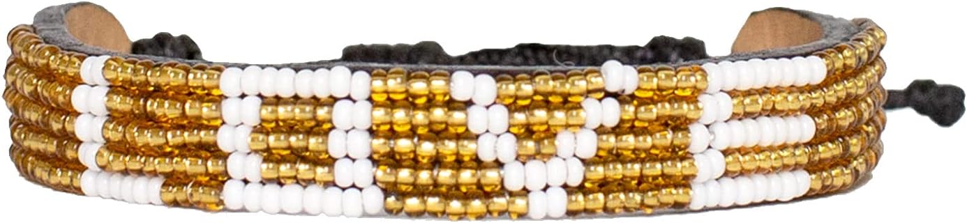 Ubuntu Life Love Beaded Leather Bracelet – Handmade Glass Bead Bracelet with Slide Closure and Genuine Leather, Stackable Boho Bracelets for Women and Men