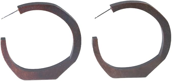 Boho Chic 46mm Large Wooden Hoop Earrings with Stainless Steel Stud, Lightweight Dangle Design for Modern Women; Handmade Beach Style Accessory