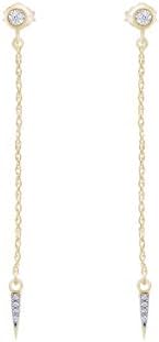 Minimalist Dainty Delicate 14K Gold Plated 925 Sterling Silver Natural Diamond Accent Chain Drop Dangle Chain Earring For Women (0.02 Cttw, I-J Color, I2-I3 Clarity)