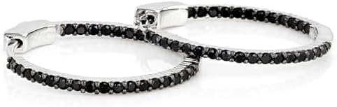 Black Spinel Sterling Silver Hoop Earrings - Rhodium Over Sterling Silver Jewelry - Elegant Hoops For Women - Gemstone Earrings - Sterling Silver Hoop Earrings - Perfect Wedding Jewelry