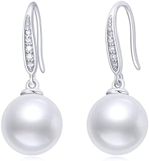 SISGEM 10k White Gold Diamond and Freshwater Cultured Pearl Dangle Earrings for Women