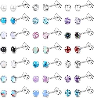 YADOCA 21-Pair Women's Mini Stud Earrings Set - Durable Stainless Steel, Hypoallergenic, Screw Back Closure, Diverse 20G Cubic Zirconia Hoop Designs, Perfect for Everyday Use & Special Events